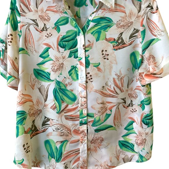 Chico’s Floral Button Front Top | Size 3 | Short Sleeve | Collared - Picture 1 of 8